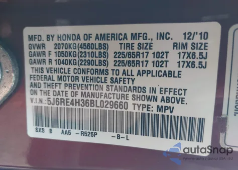 2011 Honda Cr-V Lx from USA, damaged, VIN 5J6RE4H36BL029660